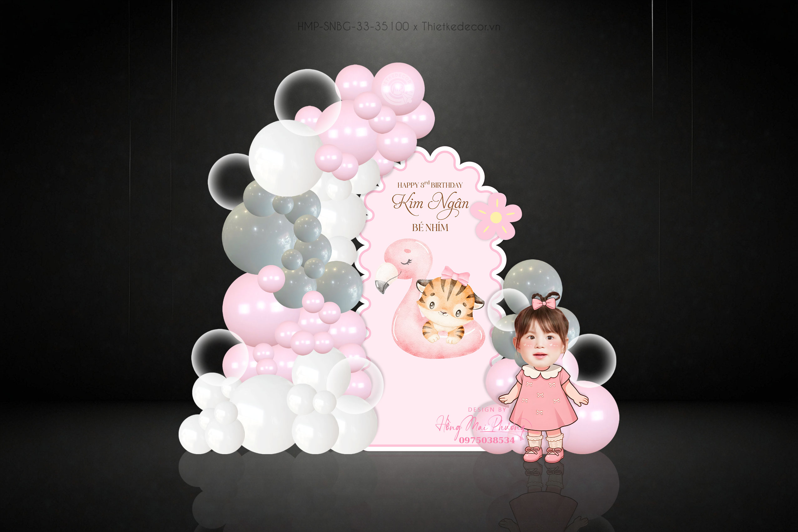 Sinh nhật bé gái tone hồng tuổi cọp- dần